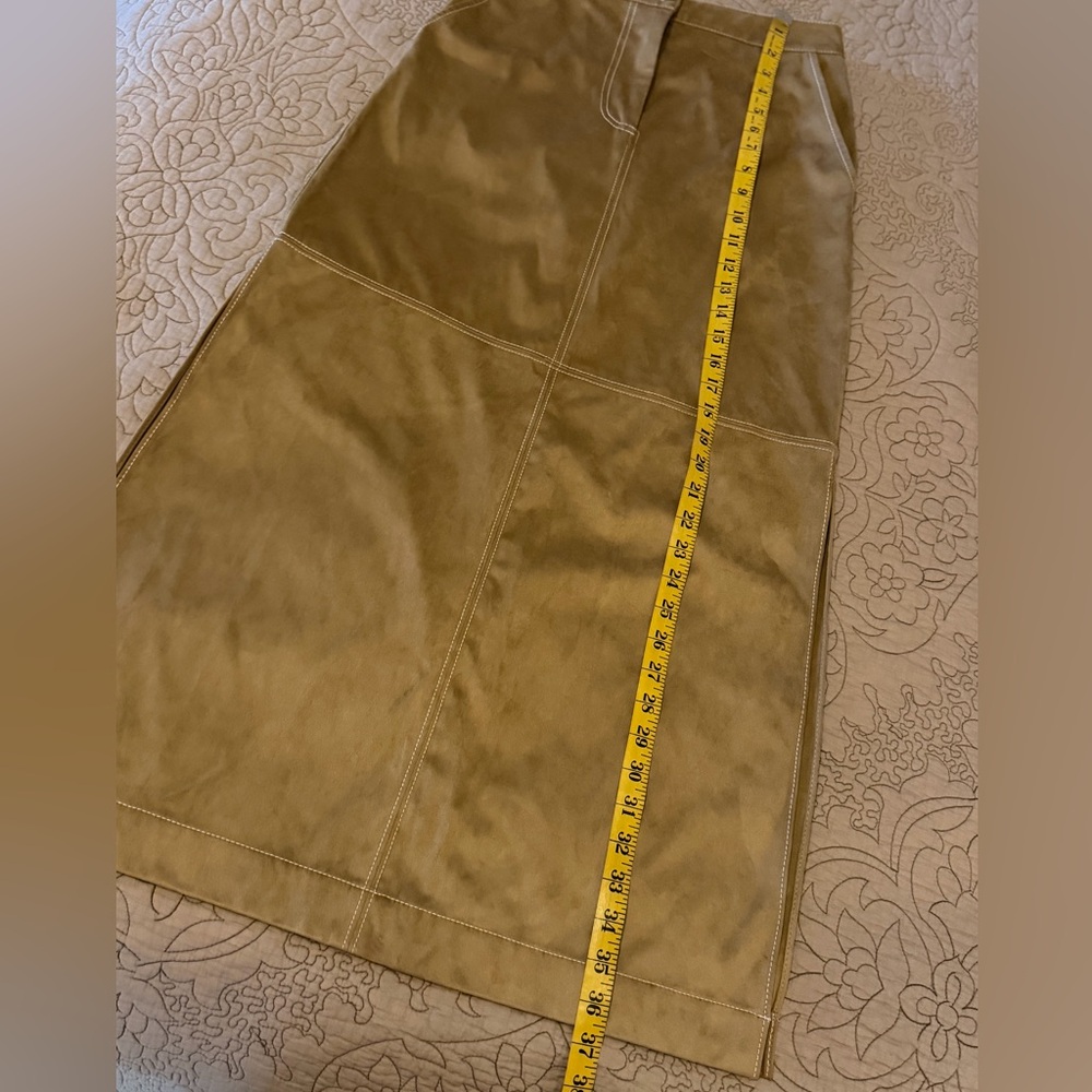 Staud Caramel Tan Poly Suede Retro Midi Maxi Pencil Column Skirt, Size 2 EUC - Picture 11 of 15